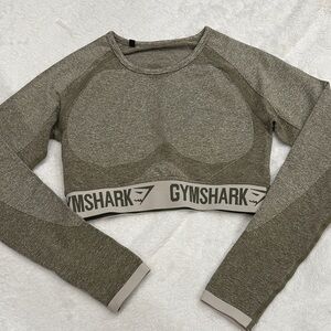 Gymshark Women's Olive Long Sleeve Crop Top Small